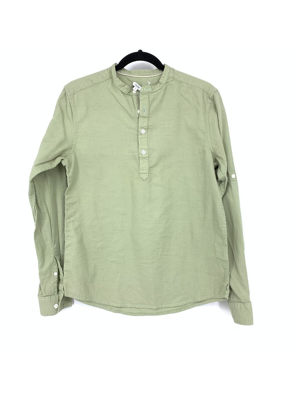 Jules Collarless Long Sleeve Popover Regular Theo Shirt Mens Sz S Green Cotton